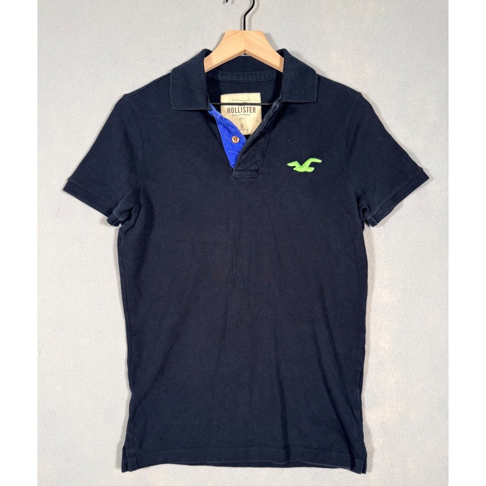 Hollister Mens Polo ShirtNavy Blue Lime Seagull Logo Classic Preppy